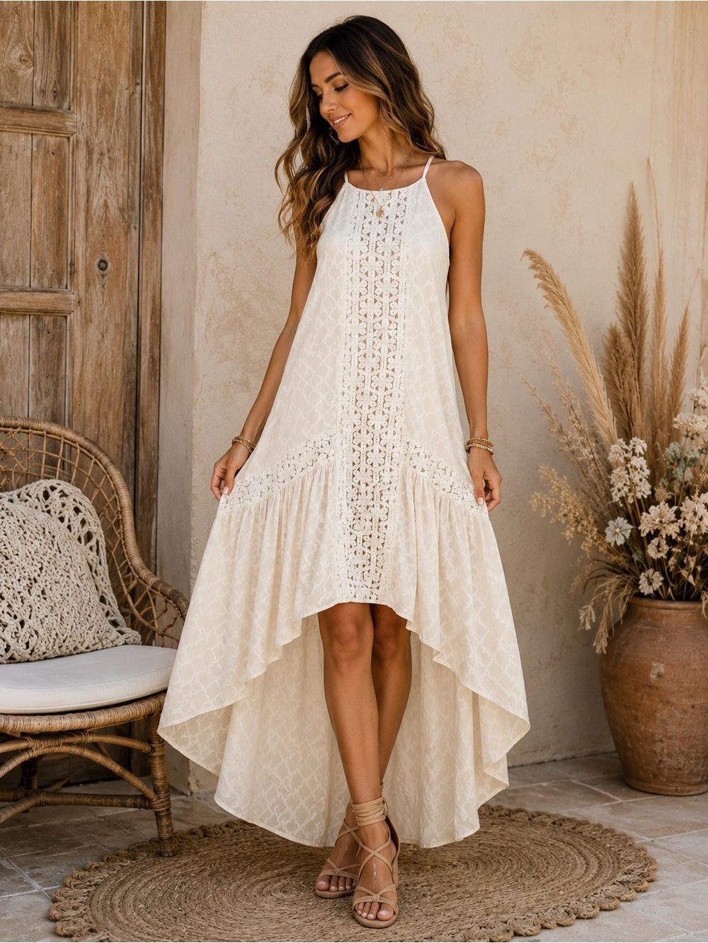 Jolt Ivory Lace High Low Midi Dress XS Boho Cottagecore Romantic Sleeveless